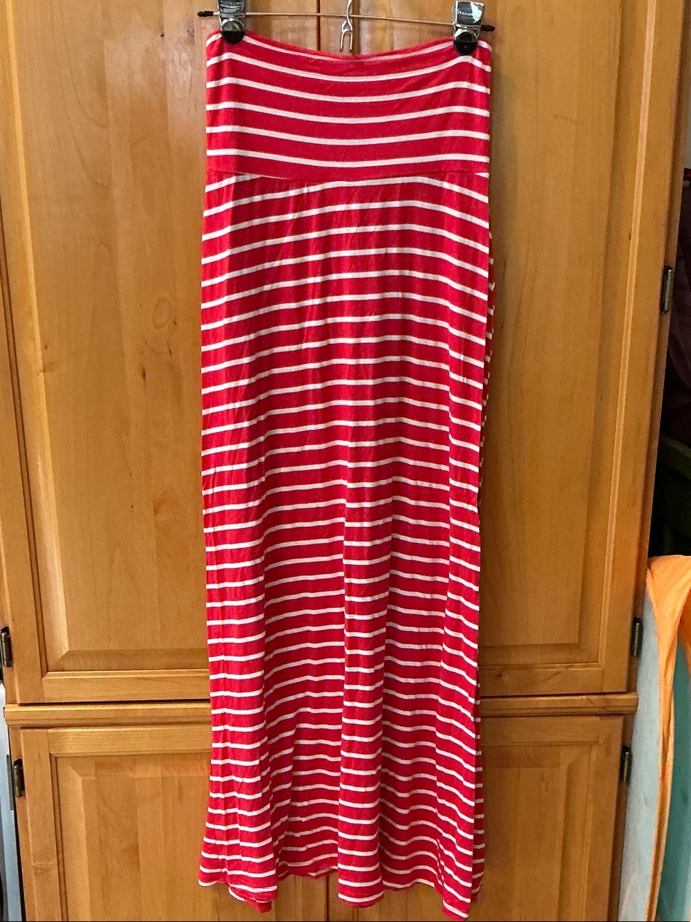 Promesa Red and White Striped Maxi Skirt